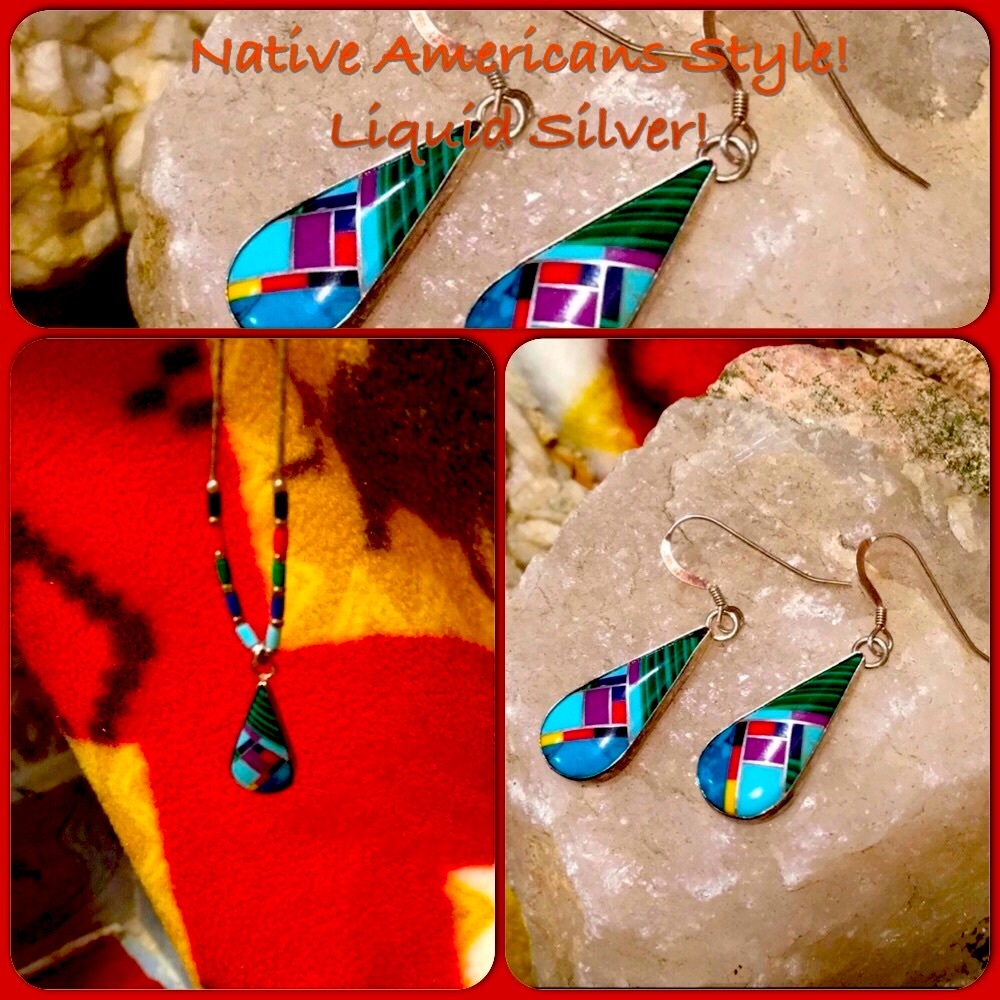 Gorgeous Western Style TearDrop Liquid Silver Necklace & Earrings Set